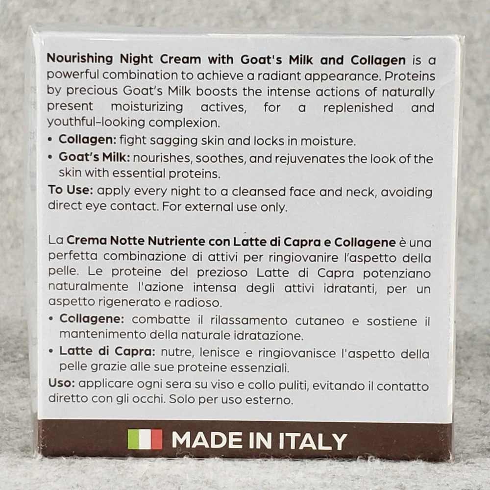 Delfanti Milano‎ Night Cream Goat Milk Collagen Regenerating 1.7oz Made in Italy